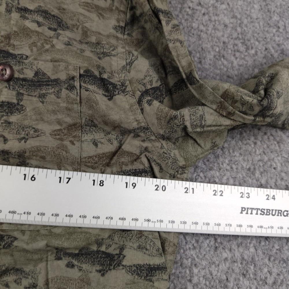 RVCA Shirt Mens Medium Horton Fish Trout Print Olive Green Button Up - Picture 2 of 7